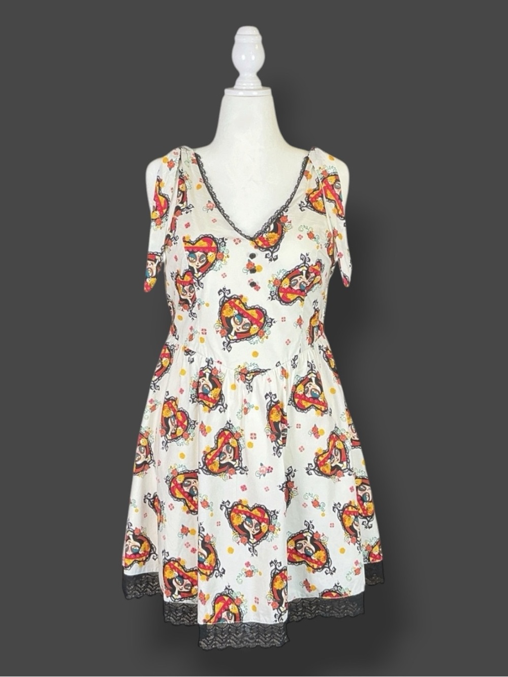 Hot Topic Dress White Red Book of Life Sugar Skull Lace Rockabilly Goth XL NWT